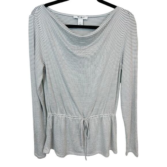 WHBM Cozy Tie-Front Knit Gray and White Stripe Top NWT - Picture 3 of 10